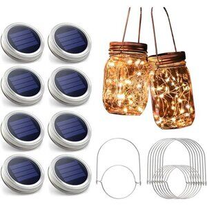 Solar Mason Jar Lights - 8 Pack 30 LED Solar Fairy Lights Outdoor, Waterproof